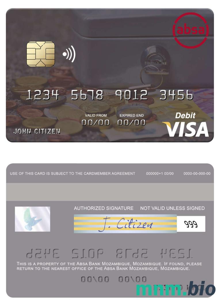 Mozambique Absa Bank Mozambique visa debet karta przykład w formacie PSD